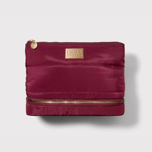 Quilted Makeup Bag with Brush Case, Burgundy